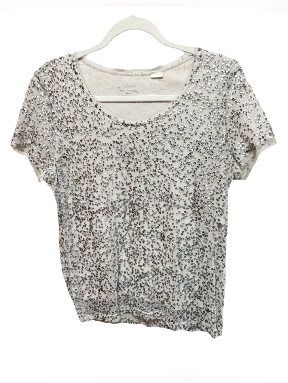 Chico's beige Short Sleeve Sequin Scoop Neck Tee